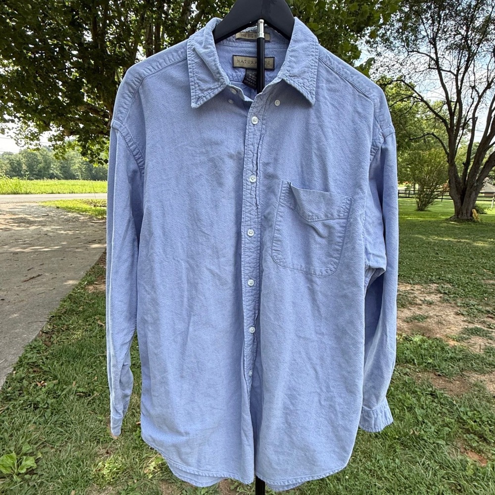 Naturalife The Big Shirt Mens Large Blue Cotton Button Down Long Sleeve Pocket